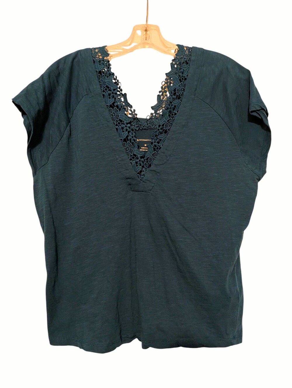 Anthropologie Lace-Trim V-Neck Short Sleeve Tee